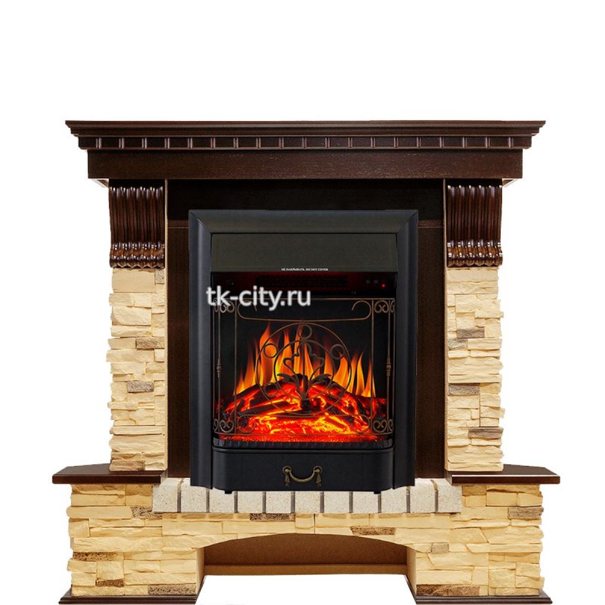 Каминокомплект Royal Flame Pierre Luxe угловой - Темный дуб / Сланец с очагом Majestic FX Black