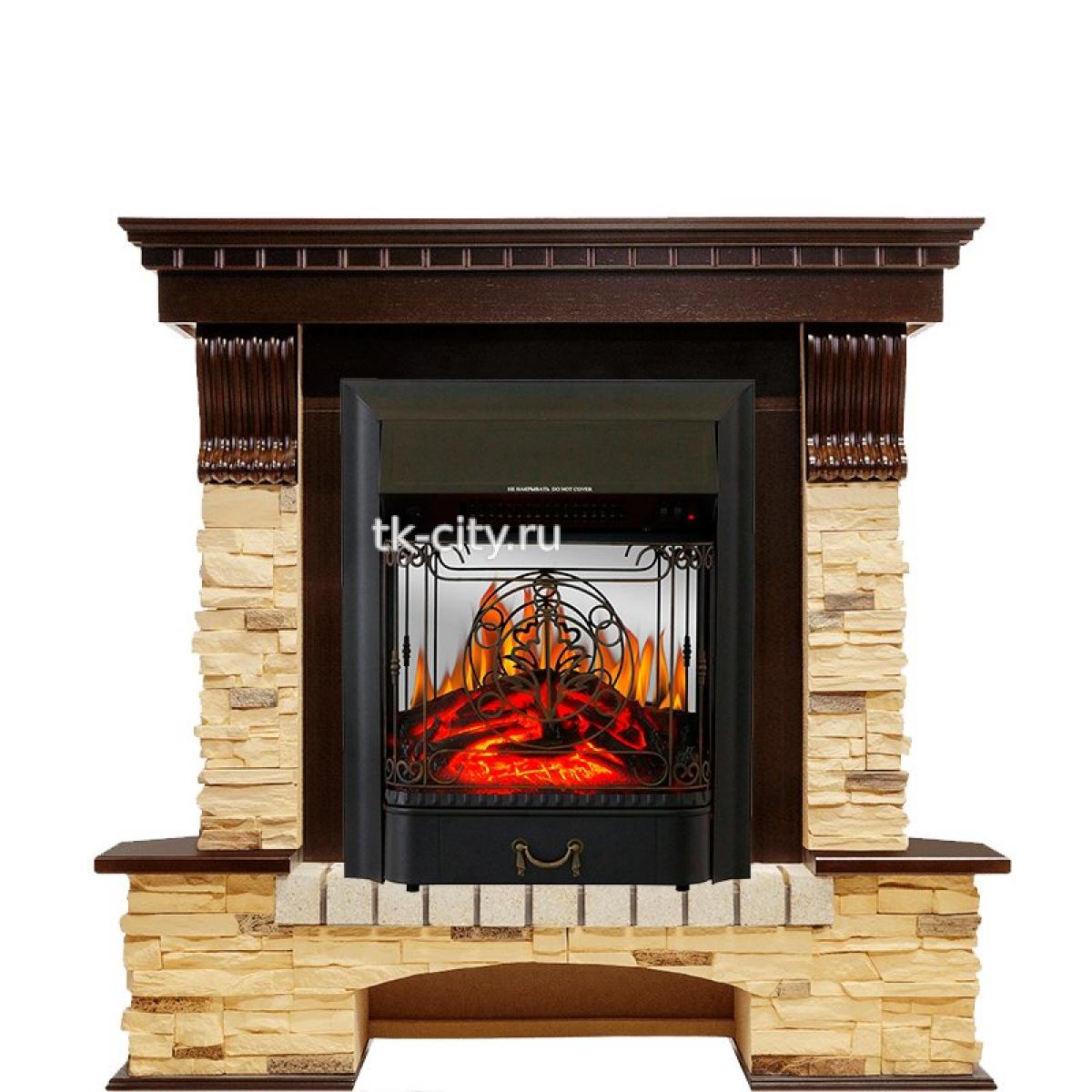 Каминокомплект Royal Flame Pierre Luxe угловой - Темный дуб / Сланец с очагом Majestic FX M Black