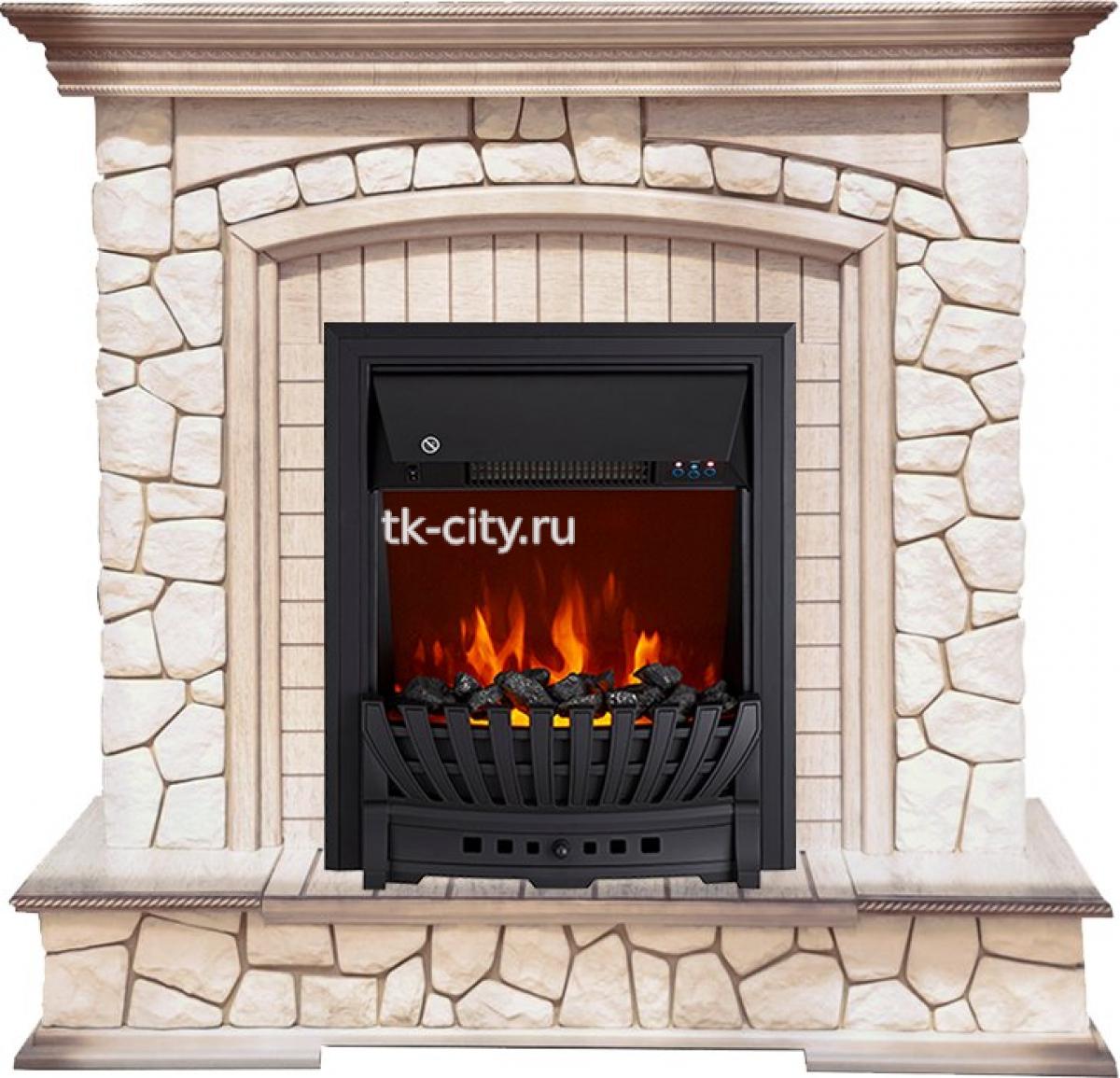 Каминокомплект Royal Flame Preston - Белый/Слоновая кость с патиной с очагом Aspen Black