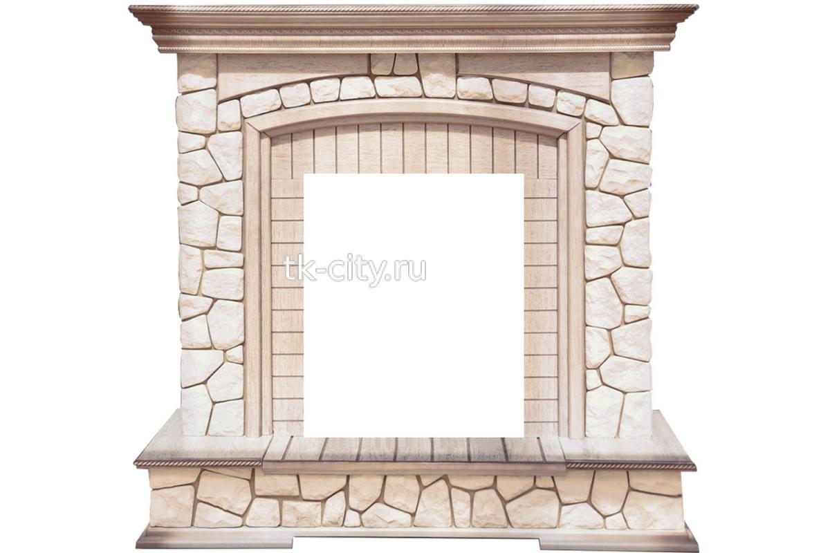 Каминокомплект Royal Flame Preston - Белый/Слоновая кость с патиной с очагом Majestic FX M Black