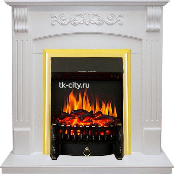 Каминокомплект Royal Flame Sorrento - Белый дуб с очагом Fobos FX Brass