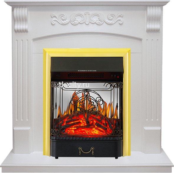 Каминокомплект Royal Flame Sorrento угловой - Белый дуб с очагом Majestic FX M Brass