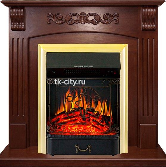 Каминокомплект Royal Flame Sorrento угловой - Орех с очагом Majestic FX Brass
