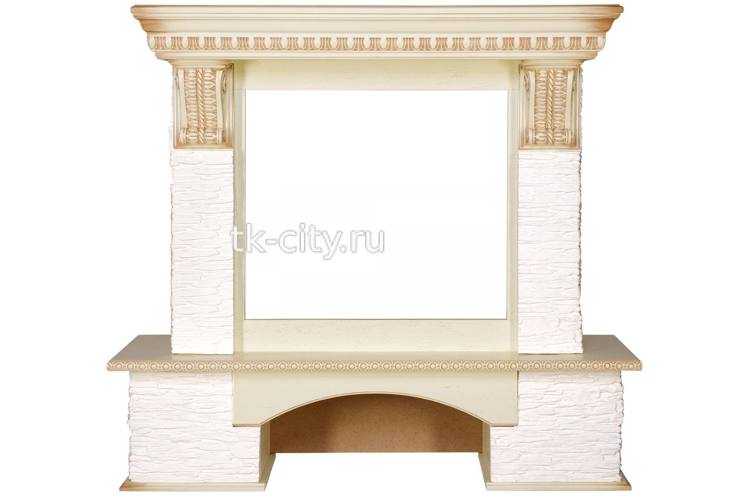 Портал Royal Flame Pierre Luxe - Сланец белый / Слоновая кость с патиной