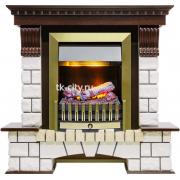 Каминокомплект Dimplex Pierre Luxe - Темный дуб / Белый (Высота 1050мм) с очагом Danville Antique Brass FB2