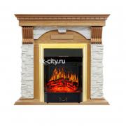 Каминокомплект Royal Flame Dublin - Дуб / Сланец белый с очагом Majestic FX Brass