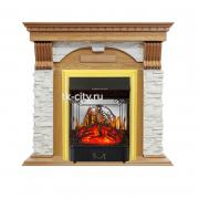 Каминокомплект Royal Flame Dublin - Дуб / Сланец белый с очагом Majestic FX M Brass