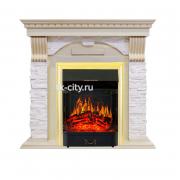 Каминокомплект Royal Flame Dublin - Слоновая кость с патиной / Сланец крем с очагом Majestic FX Brass