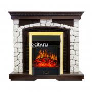 Каминокомплект Royal Flame Glasgow - Темный дуб / Белый с очагом Majestic FX Brass