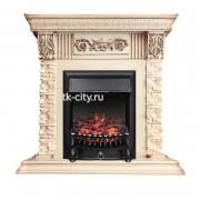 Каминокомплект Royal Flame Luxemburg (каменный) - Сланец/Cлоновая кость с патиной с очагом Fobos FX Black