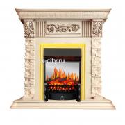 Каминокомплект Royal Flame Luxemburg (каменный) - Сланец/Cлоновая кость с патиной с очагом Fobos FX M Brass