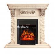Каминокомплект Royal Flame Luxemburg (каменный) - Сланец/Cлоновая кость с патиной с очагом Majestic FX Black
