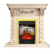 Каминокомплект Royal Flame Luxemburg (каменный) - Сланец/Cлоновая кость с патиной с очагом Majestic FX M Brass