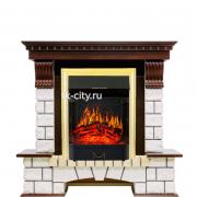 Каминокомплект Royal Flame Pierre Luxe угловой - Темный дуб / Белый с очагом Majestic FX Brass