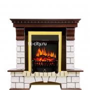 Каминокомплект Royal Flame Pierre Luxe угловой - Темный дуб / Белый с очагом Fobos FX Brass